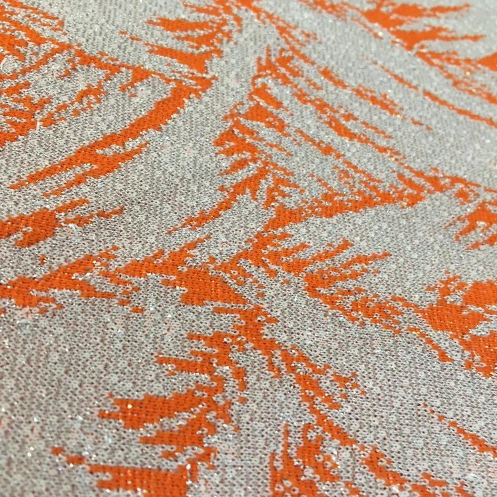 Vintage Fabric Material Remnant Orange Feathering with Silver Lurex, Retro Craft